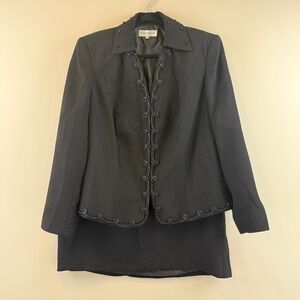 John Meyer Suit Set Womens 14W Goth Victorian Soutache Beaded Blazer Skirt Black